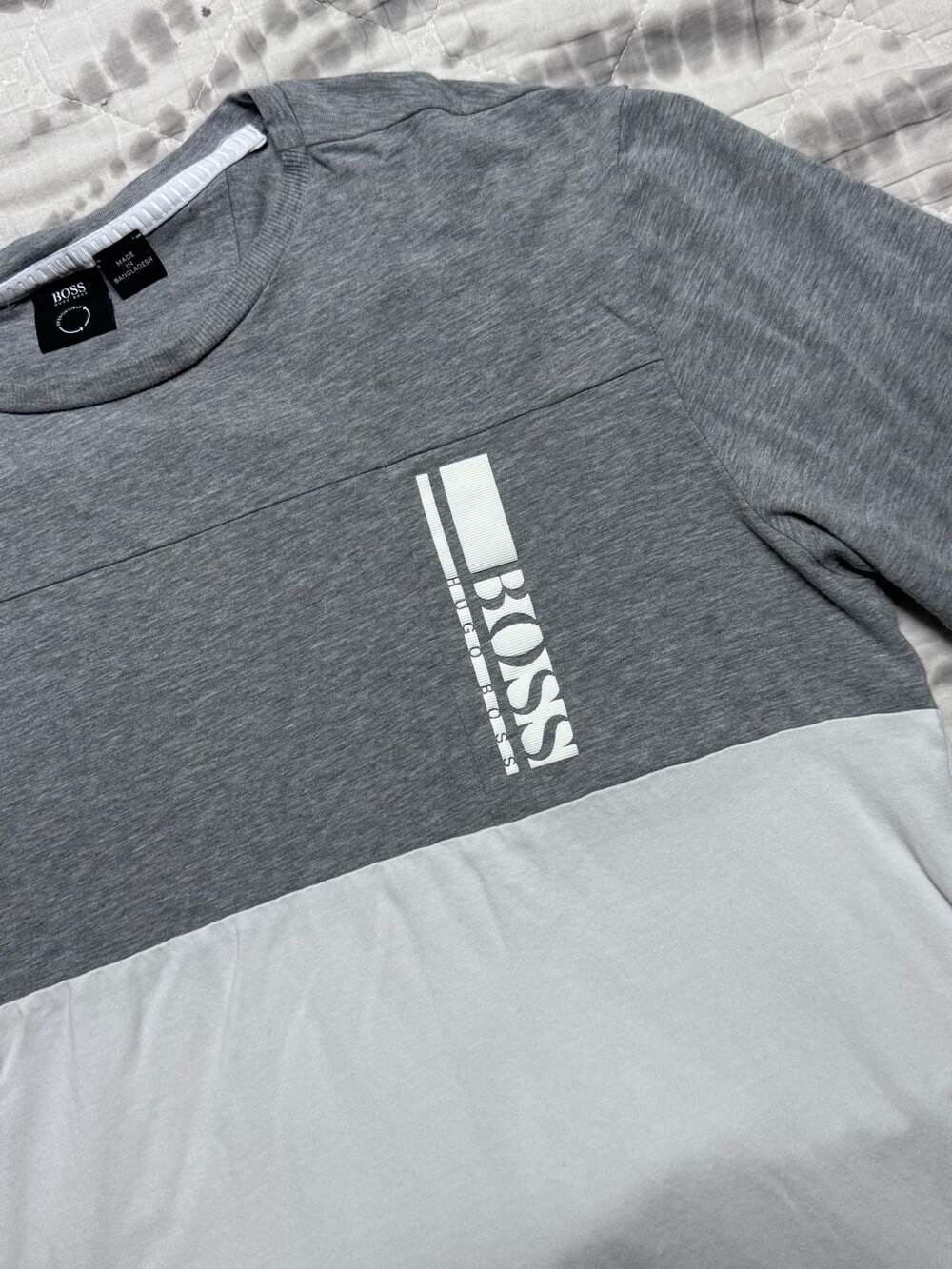 Hugo Boss Men's Gray White Colorblock Short Sleeve T-Shirt Size L